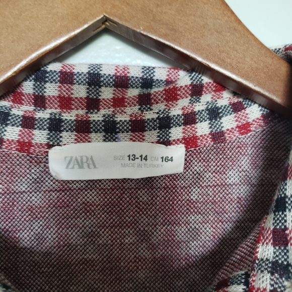 Zara Girls Gingham Print Red & Black Button Up  Collar Dress Size 13-14 - Picture 8 of 12